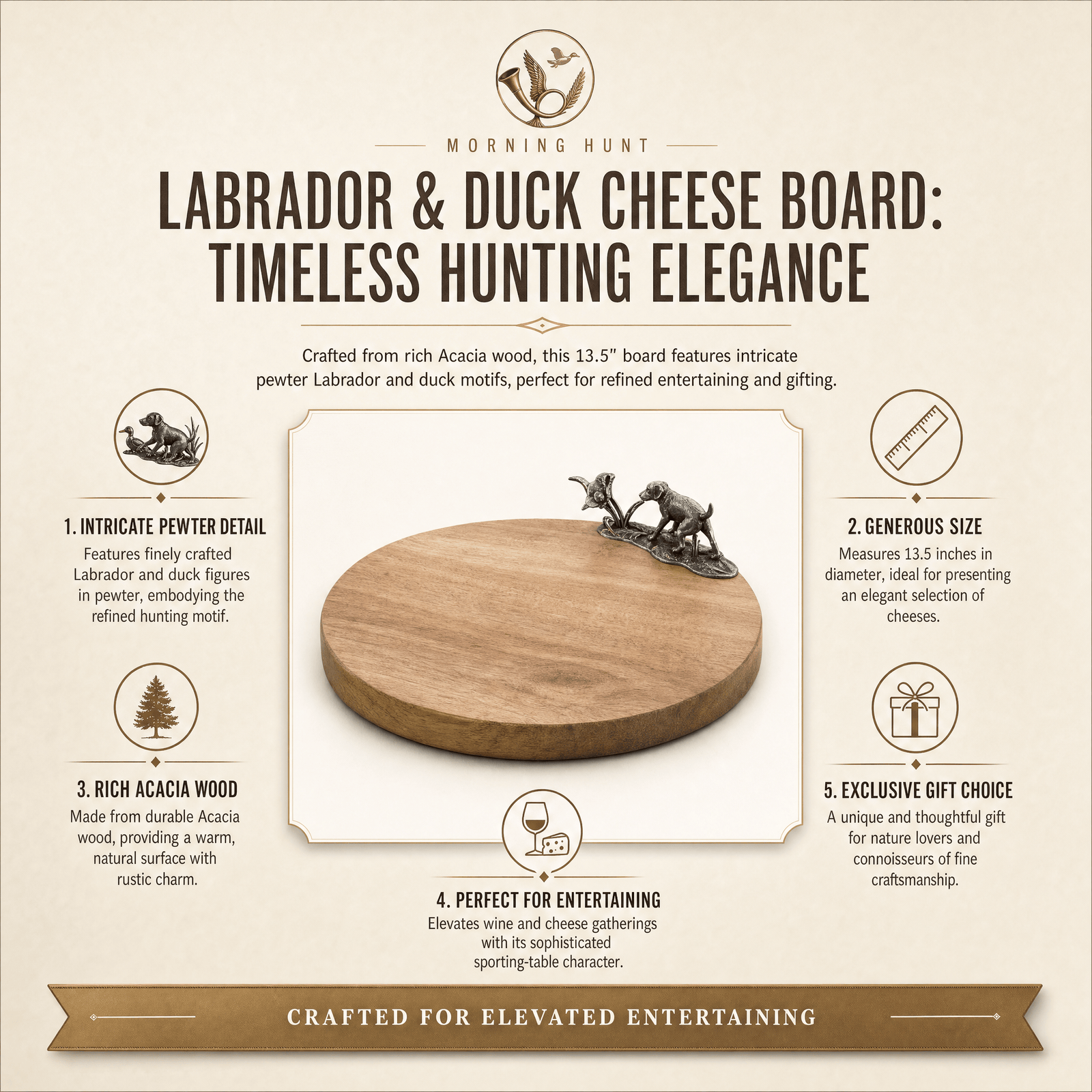 Labrador & Duck Cheese Board: Timeless Hunting Elegance