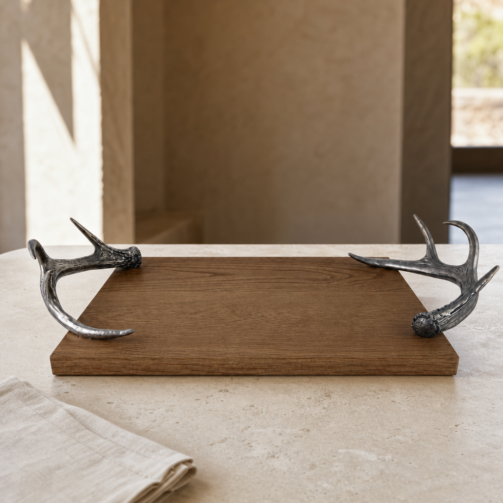 Cheese Tray With Pewter Antler Handles 2