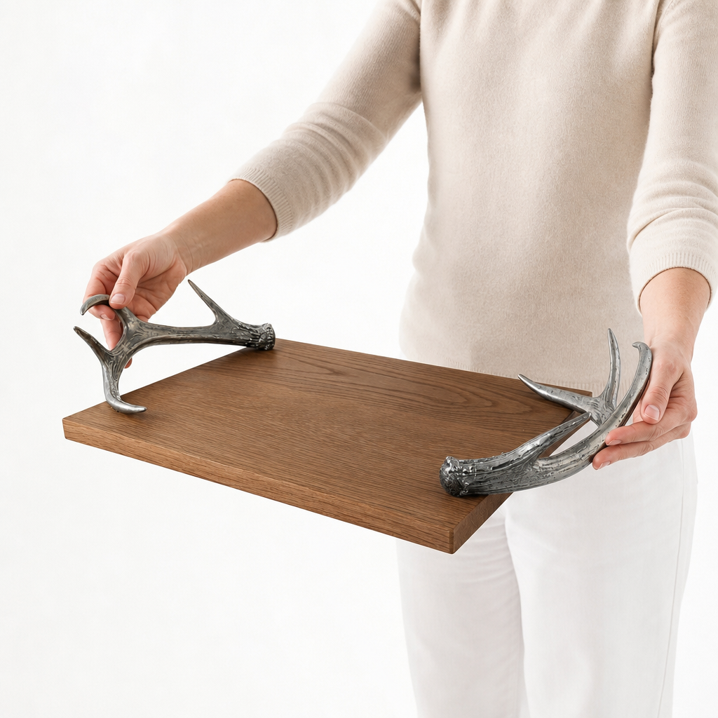 Cheese Tray With Pewter Antler Handles 6