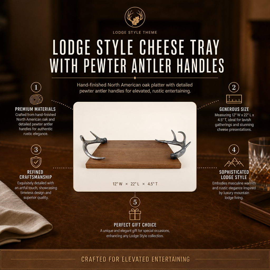 Cheese Tray With Pewter Antler Handles 7