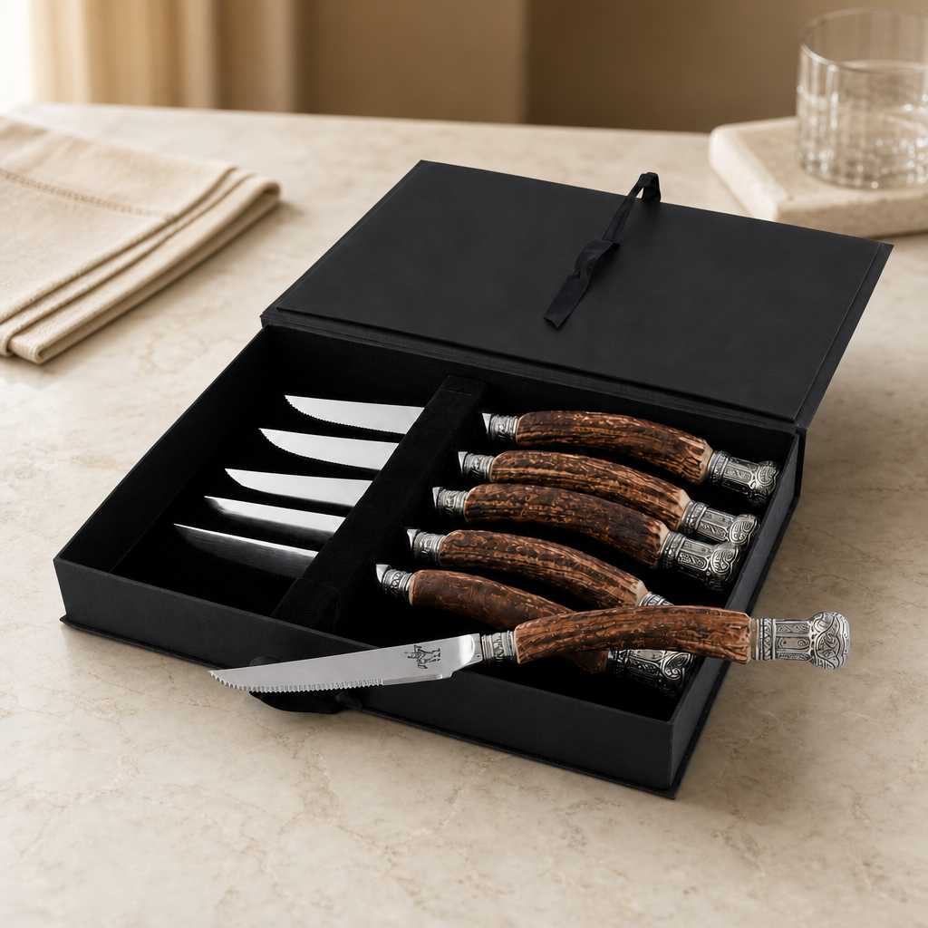Composite Antler King Crown Steak Knife Set 2