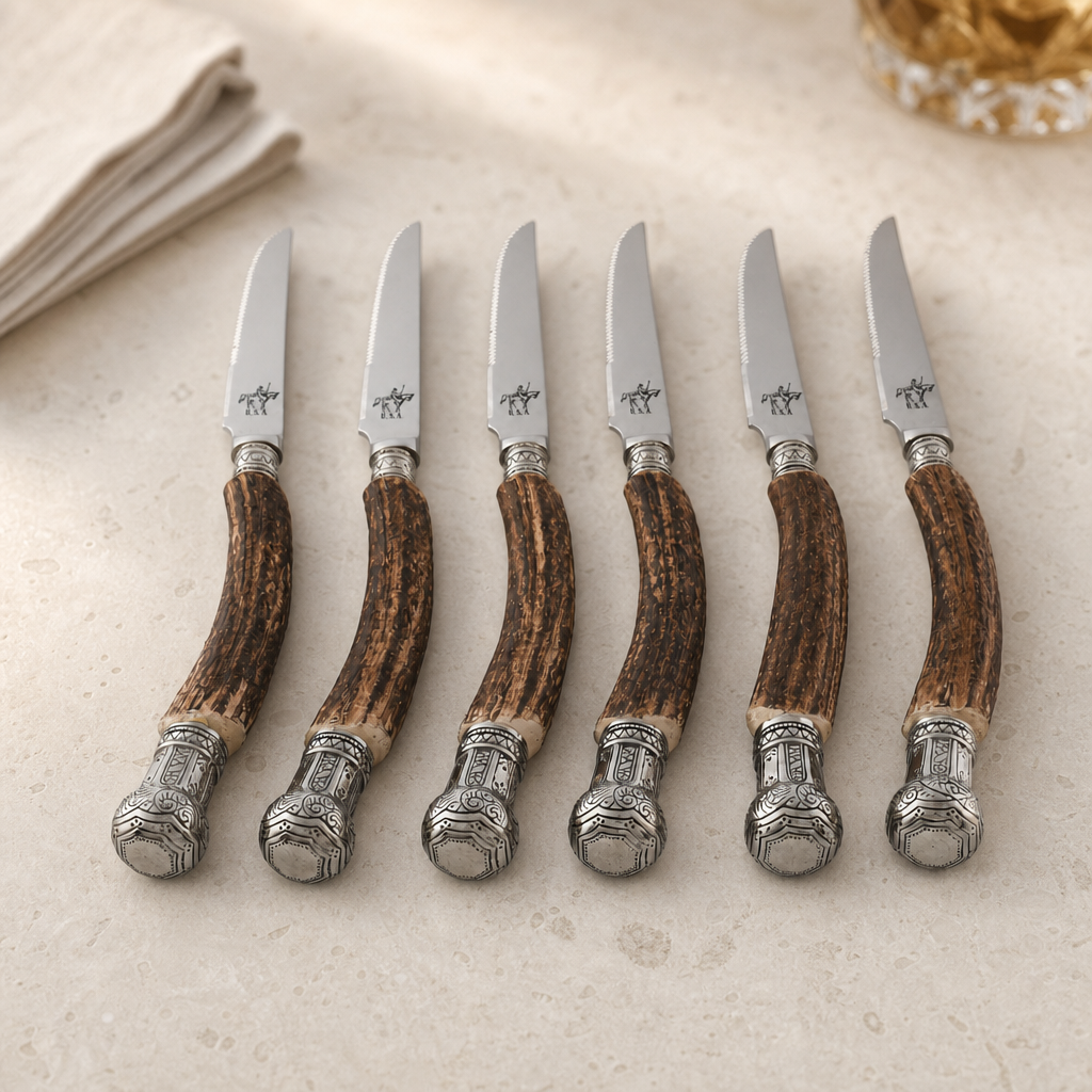 Composite Antler King Crown Steak Knife Set 4