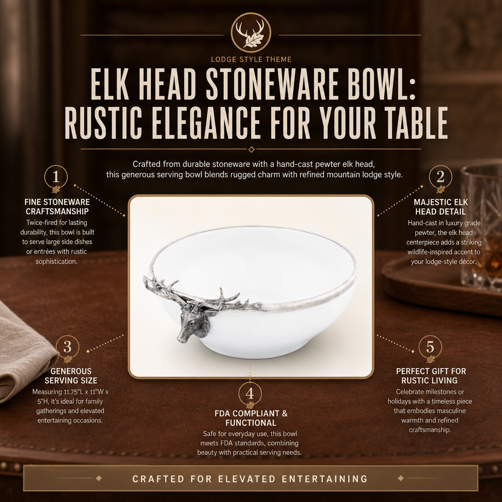 Elk Head Stoneware Bowl: Rustic Elegance for Your Table