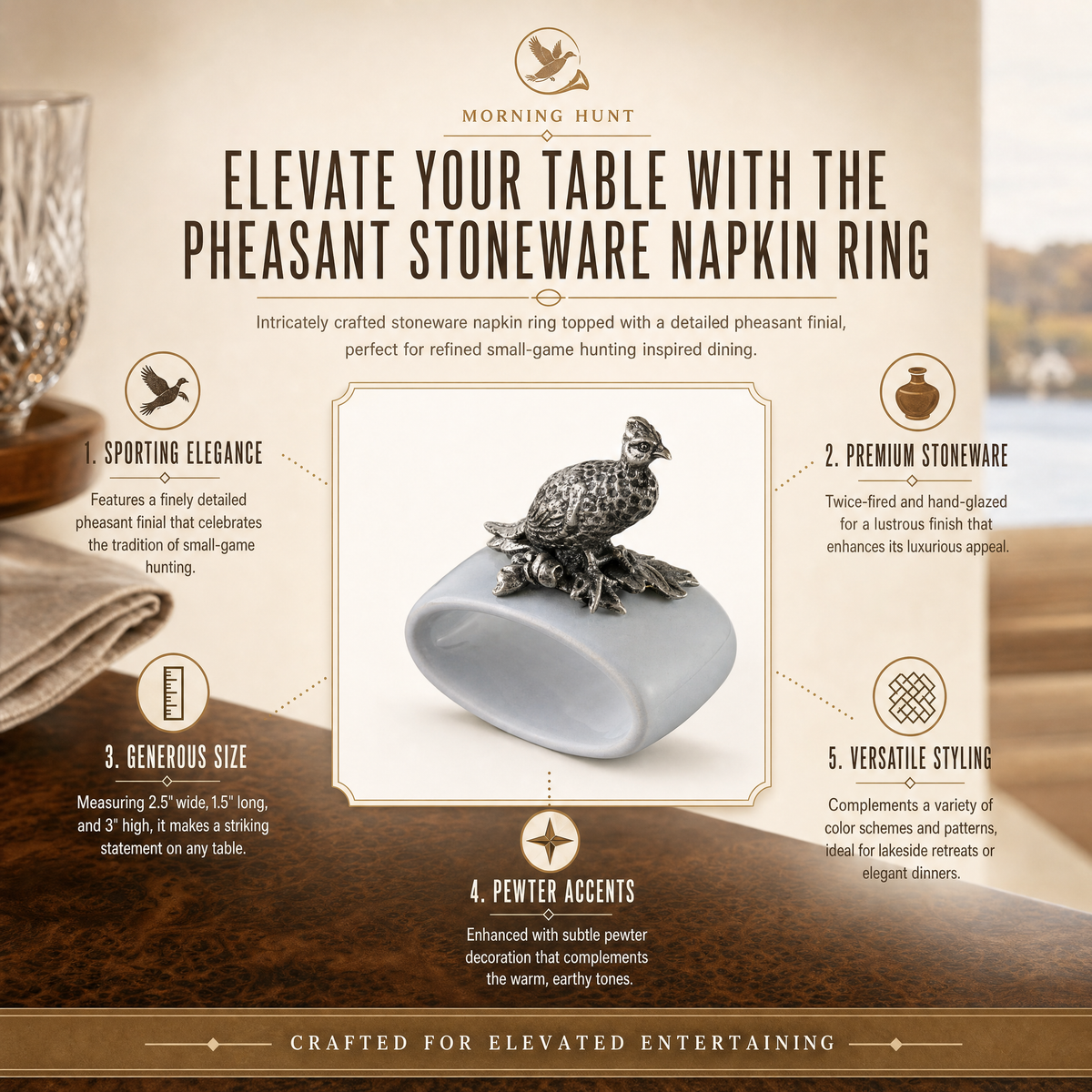 Pheasant Stoneware Napkin Ring 7
