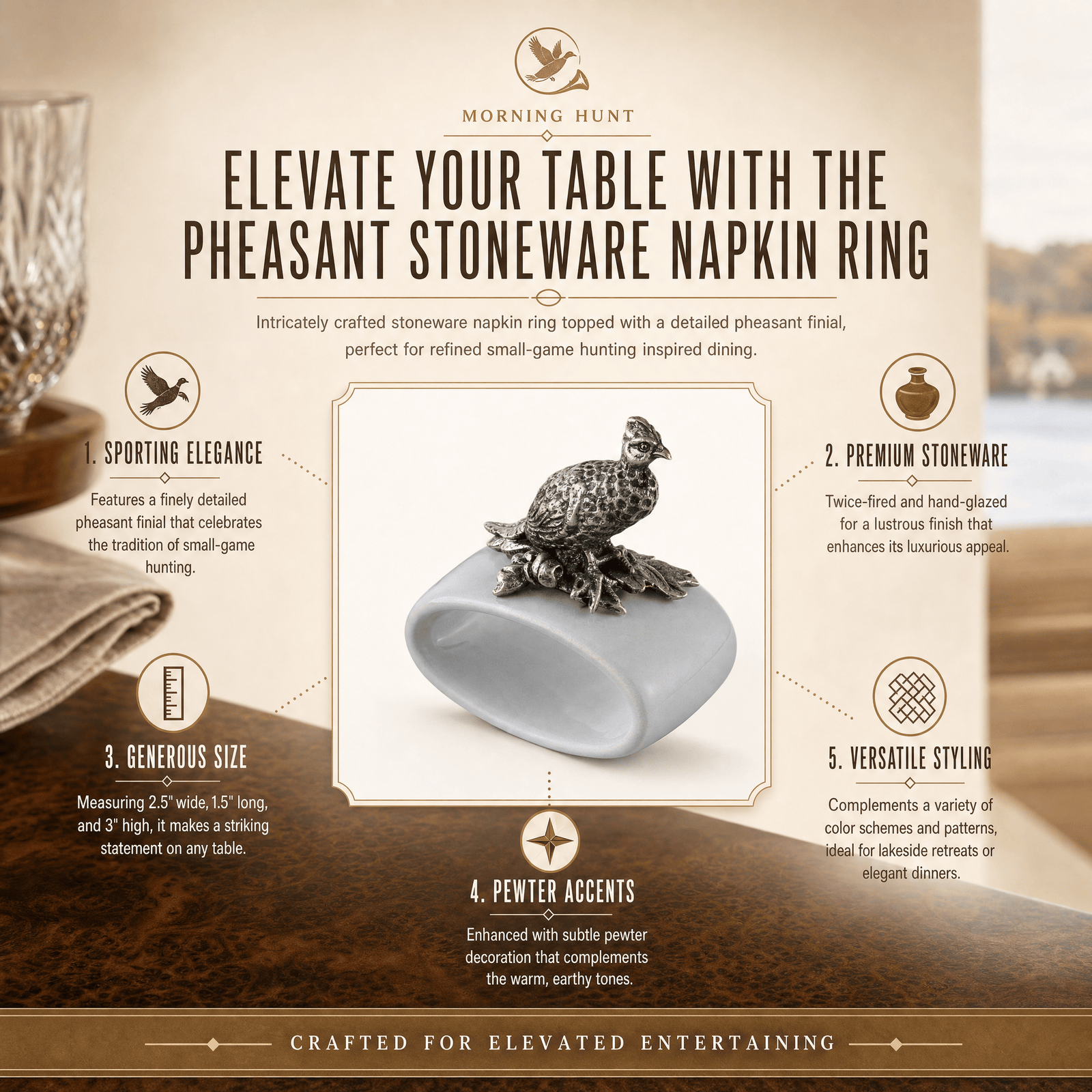 Elevate Your Table with the Pheasant Stoneware Napkin Ring