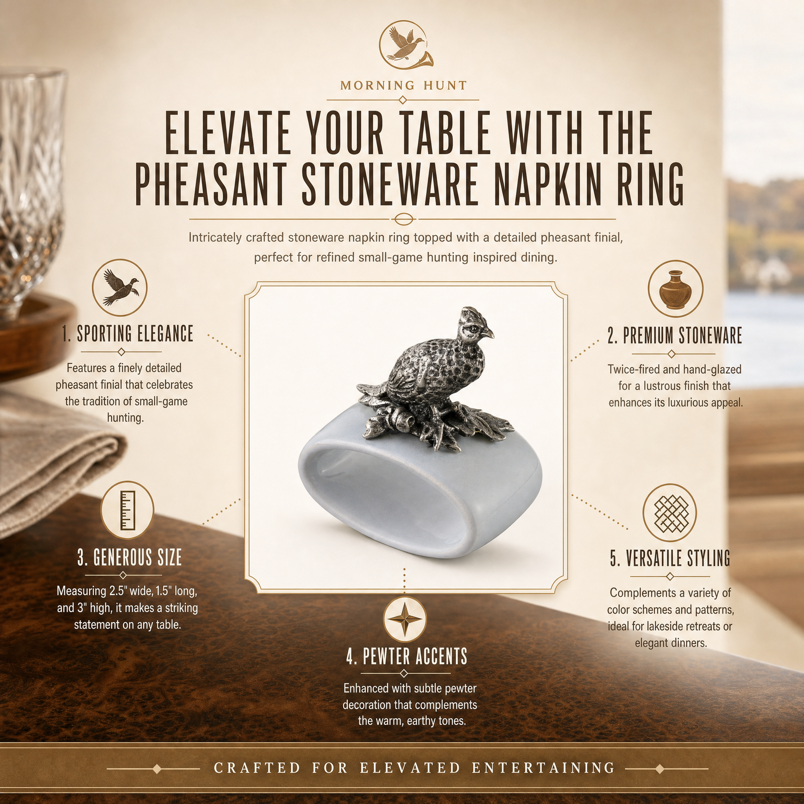 Pheasant Stoneware Napkin Ring 7