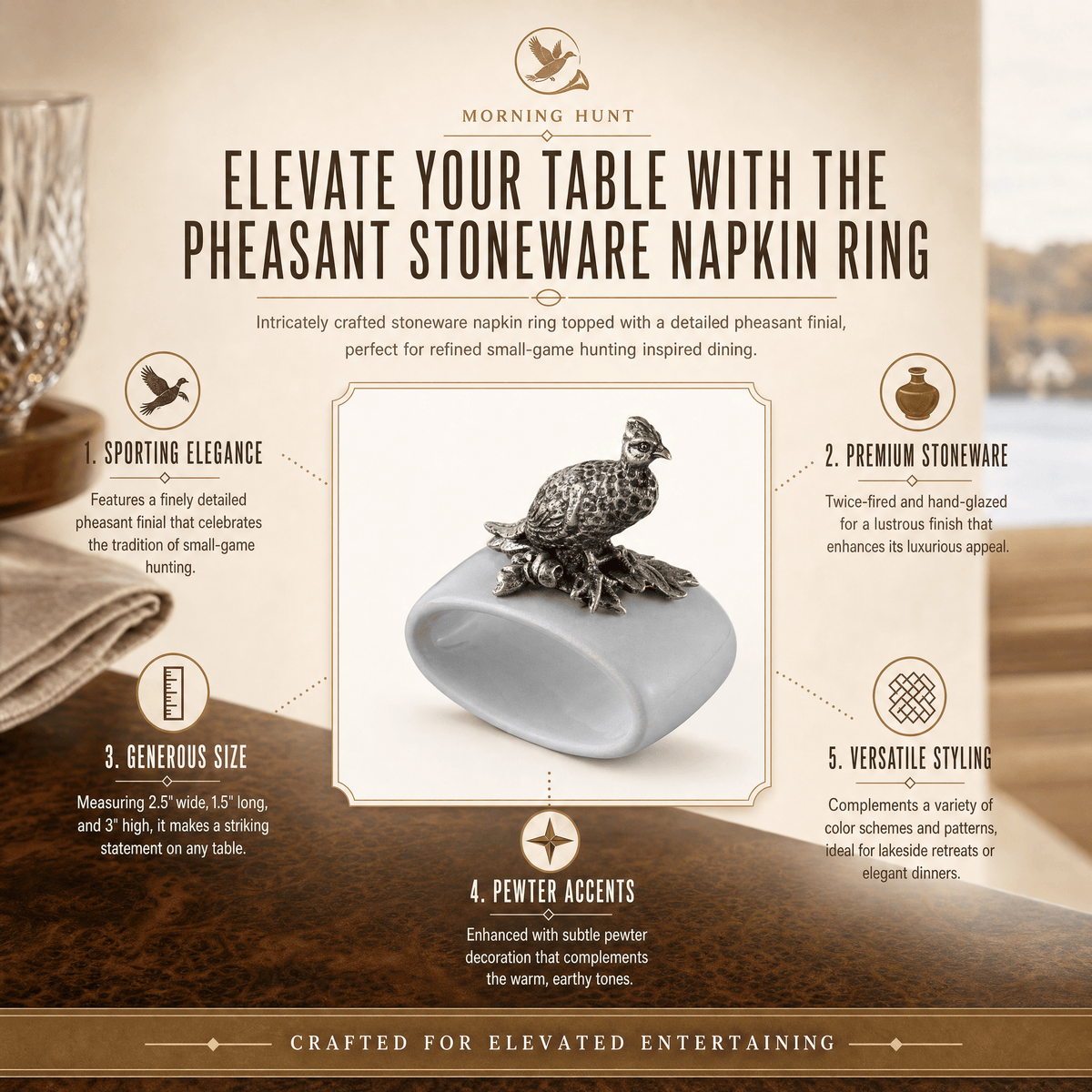 Pheasant Stoneware Napkin Ring 7