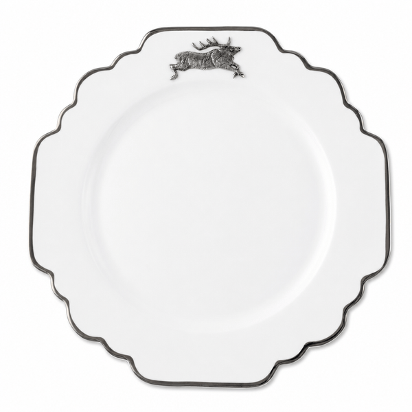 Running Elk Bone China Scallop Dinner Plate Platinum Rim 1