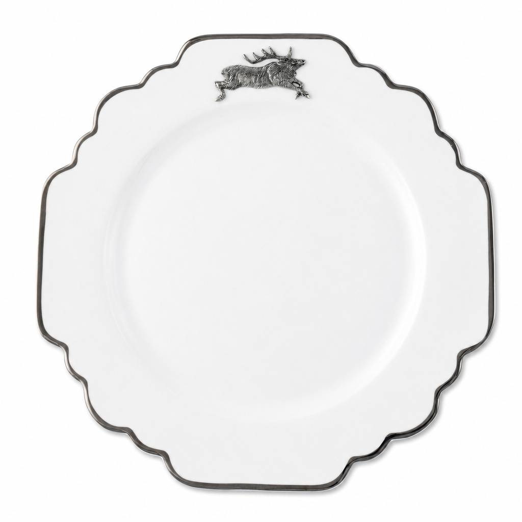 Running Elk Bone China Scallop Dinner Plate Platinum Rim 1