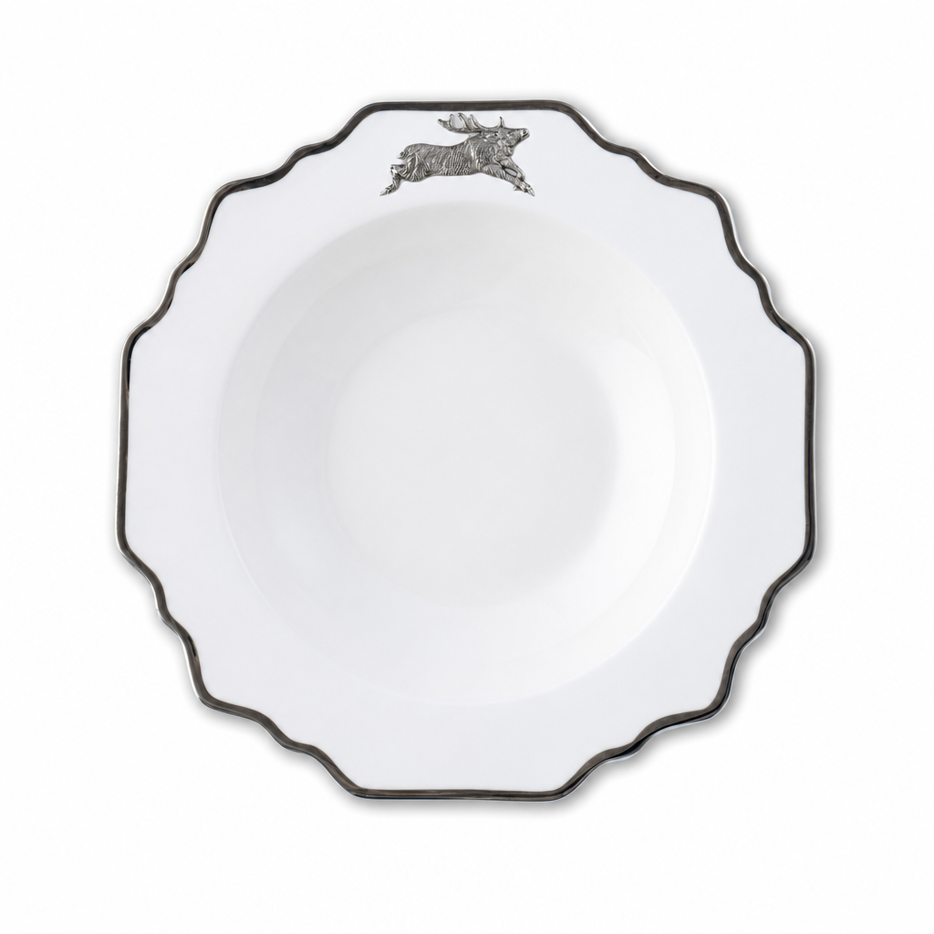 Running Elk Bone China Scallop Soup Plate Platinum Rim 1