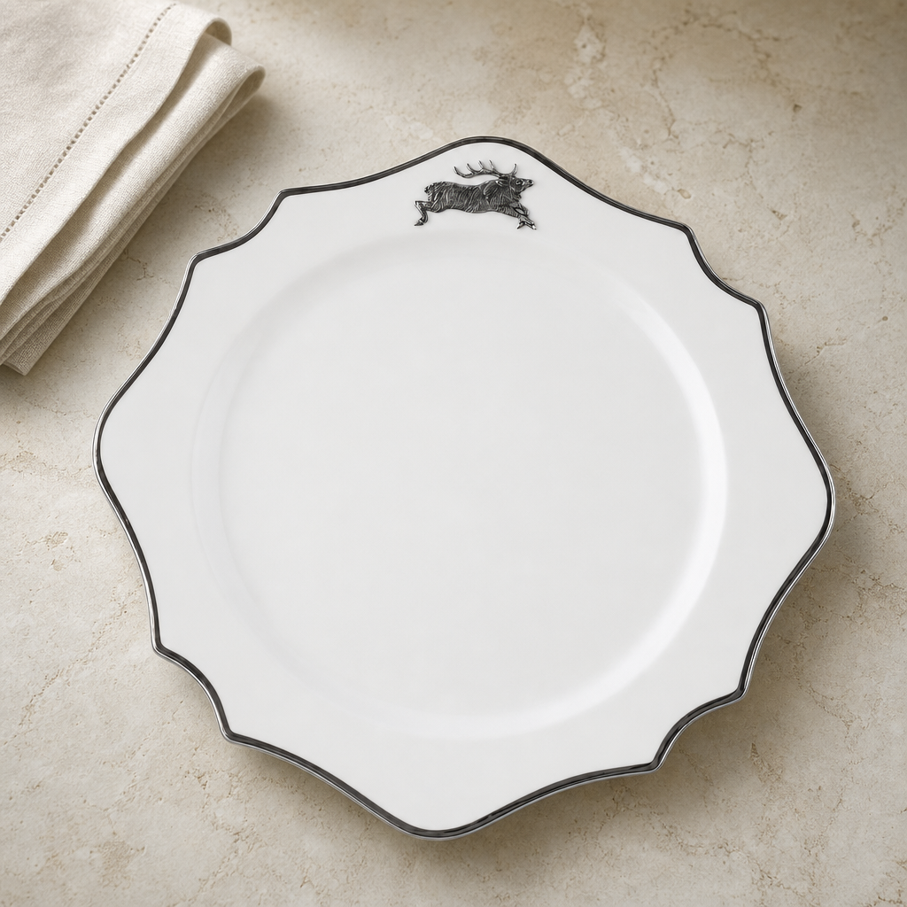 Running Elk Bone China Scallop Charger Platinum Rim 1