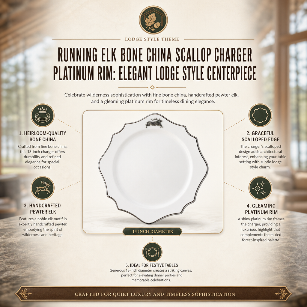 Running Elk Bone China Scallop Charger Platinum Rim 1