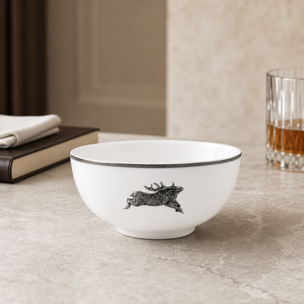 Running Elk Cereal Bowl Bone China Platinum Rim 1