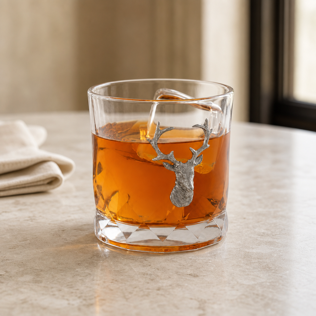 Elk Bust Hatched Highball Glass 2