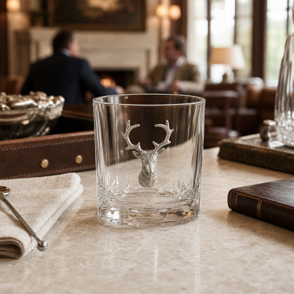 Elk Bust Hatched Highball Glass 5