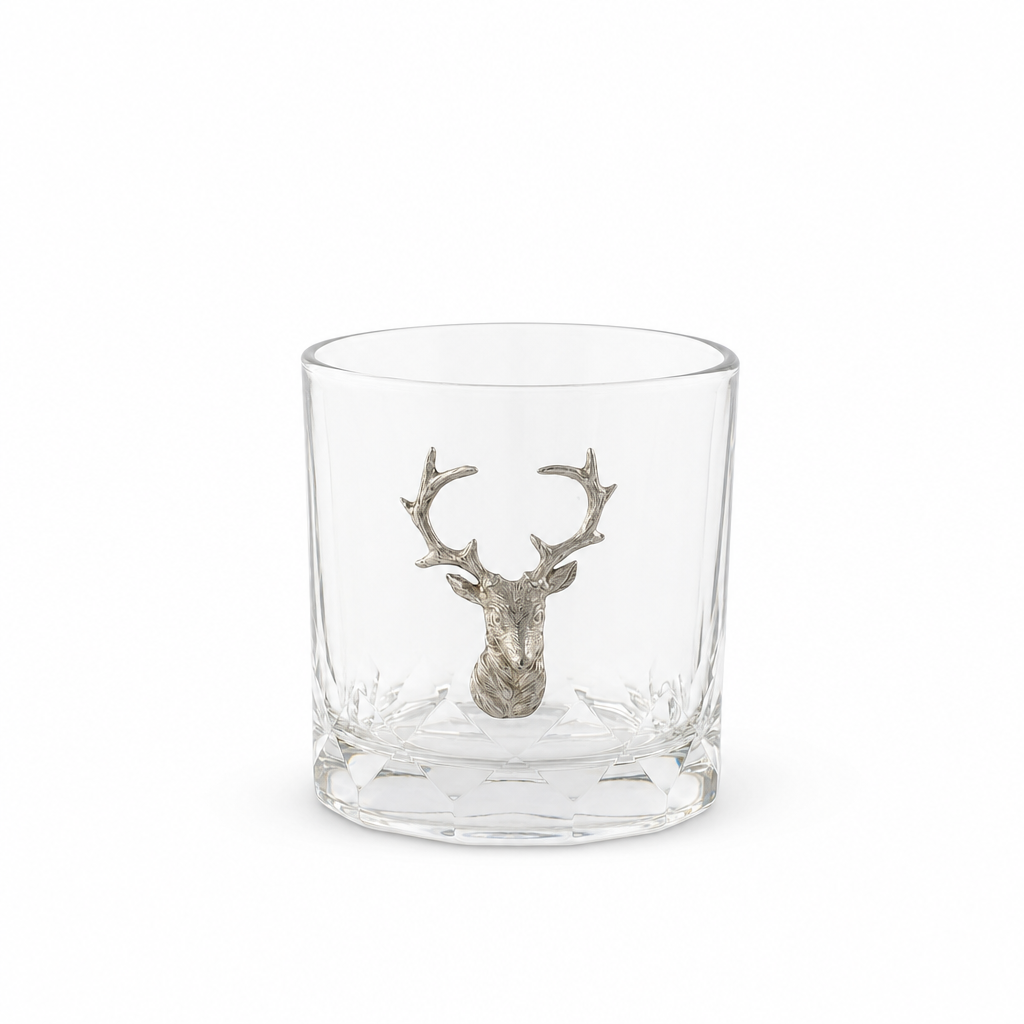 Elk Bust Hatched Highball Glass 8