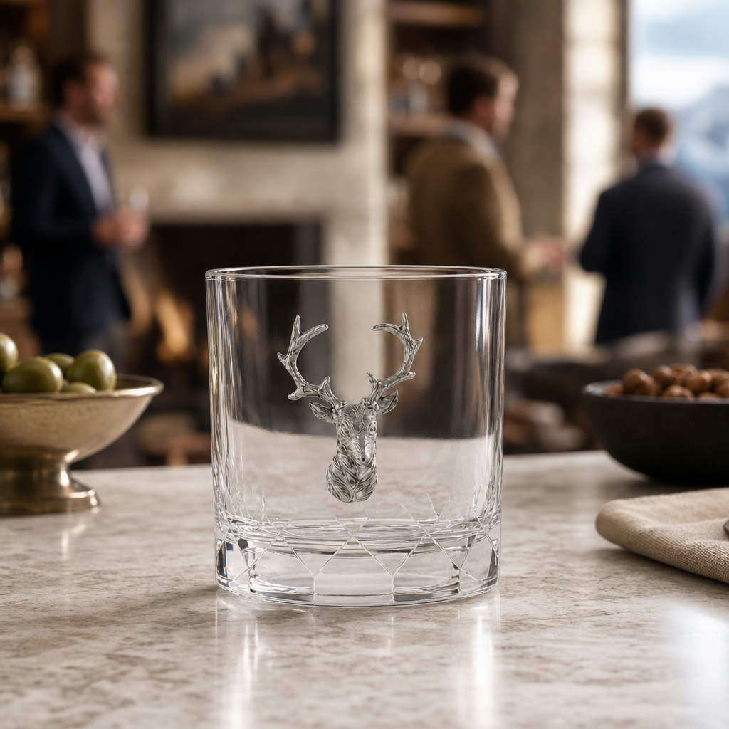 Elk Bust Hatched Highball Glass 6