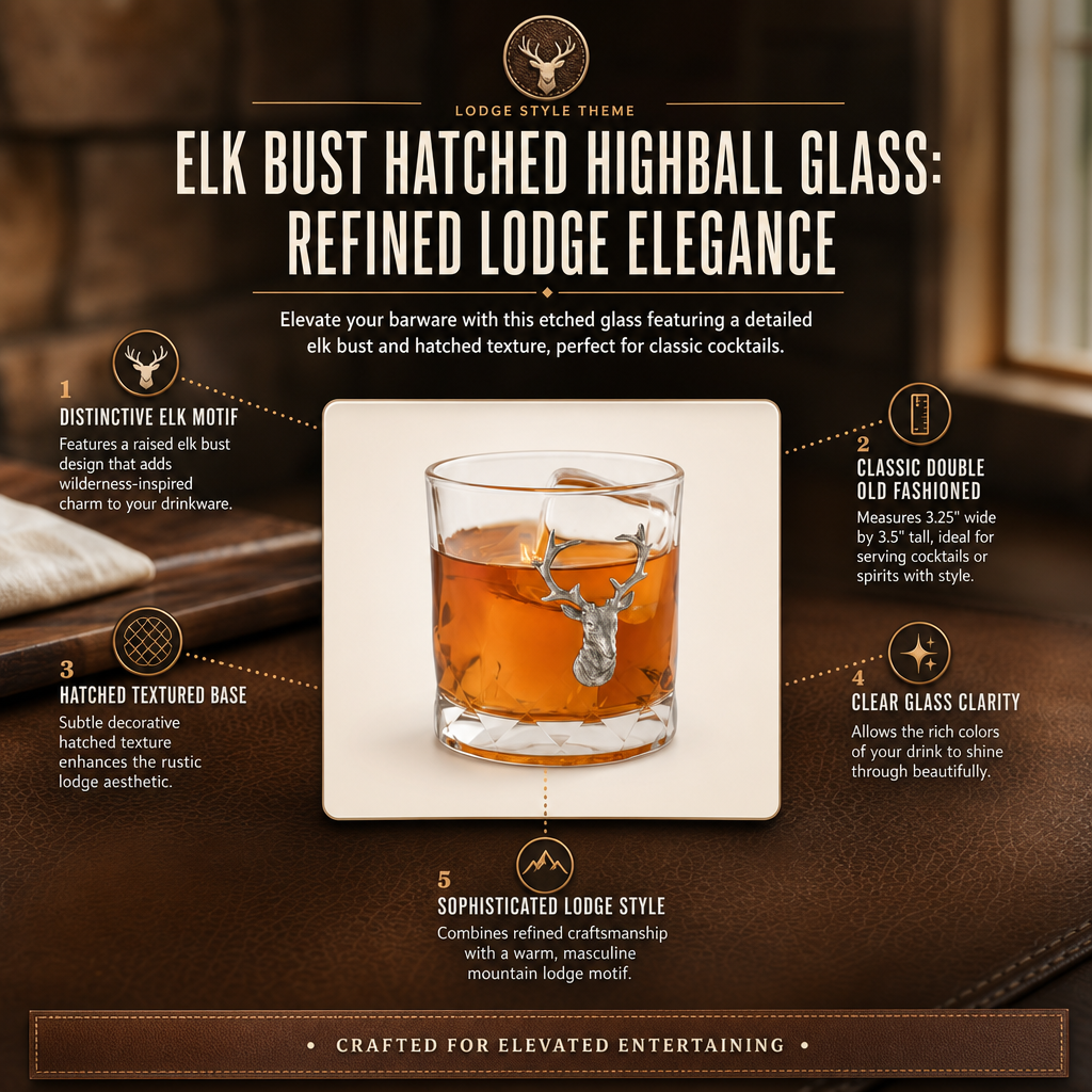 Elk Bust Hatched Highball Glass 9