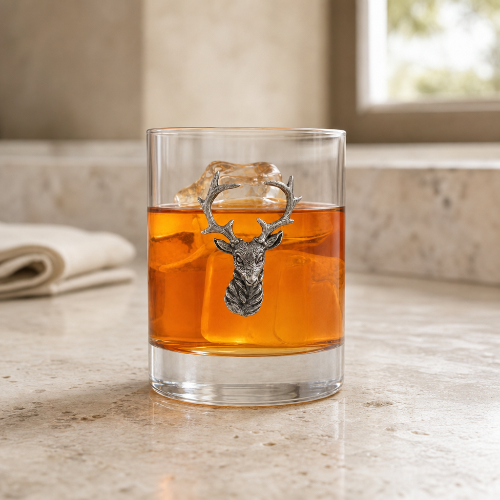 Elk Head Double Old Fashion Bar Glass 1