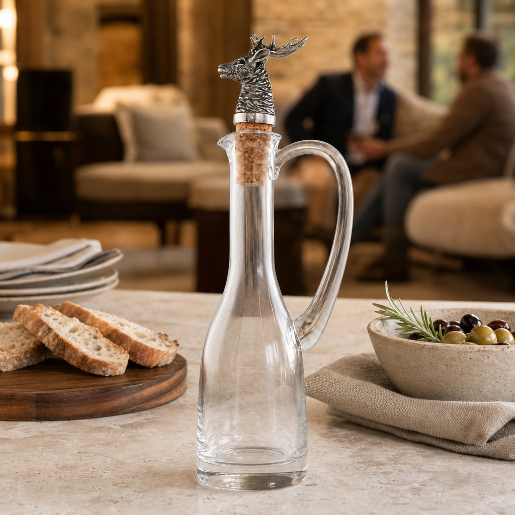 Cruet Bottle with Pewter Elk Head Cork Stopper 9