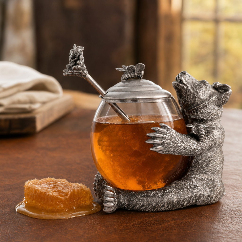 Pewter Bear Honey Pot 1