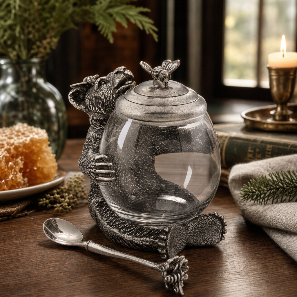 Pewter Bear Honey Pot 7