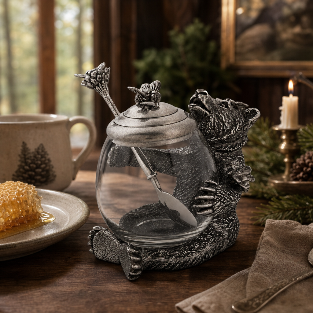 Pewter Bear Honey Pot 8