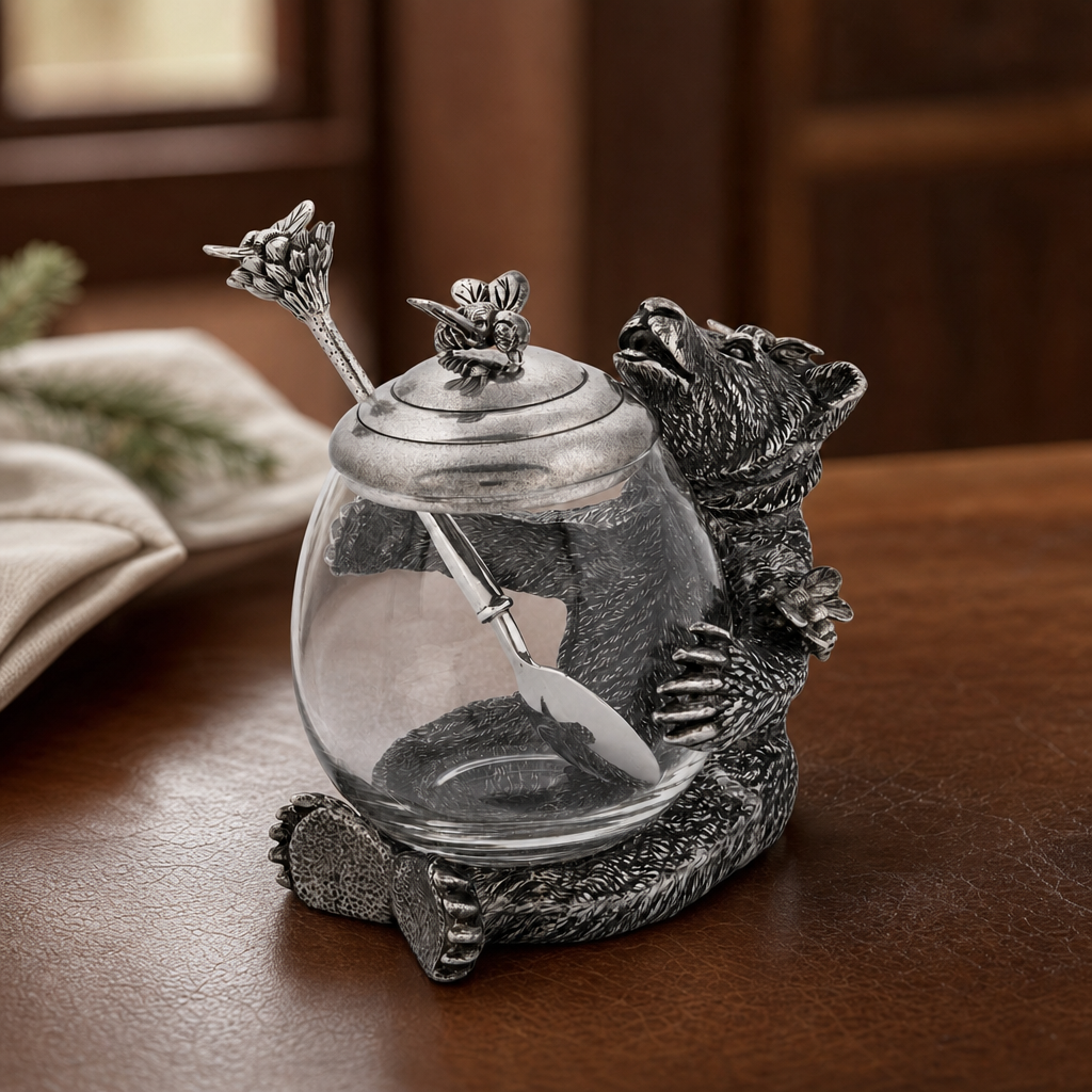 Pewter Bear Honey Pot 4