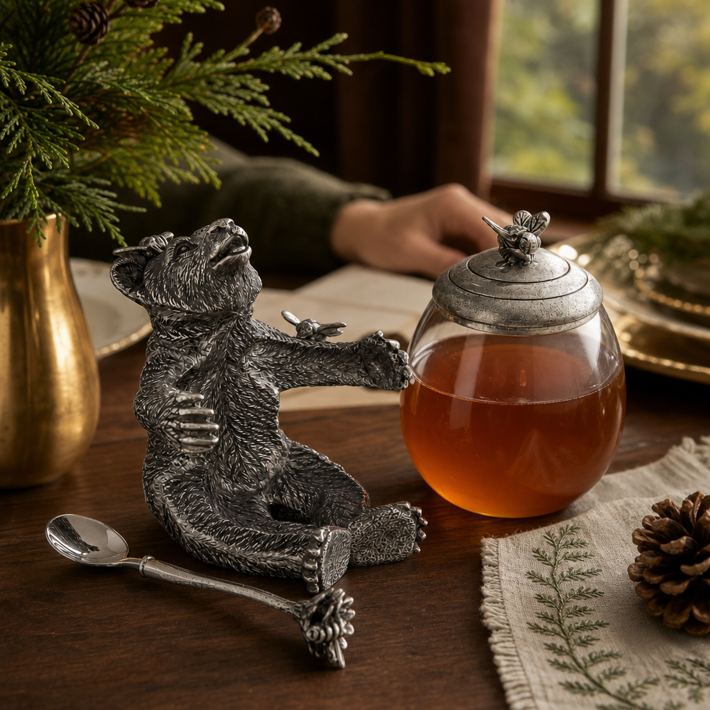 Pewter Bear Honey Pot 9