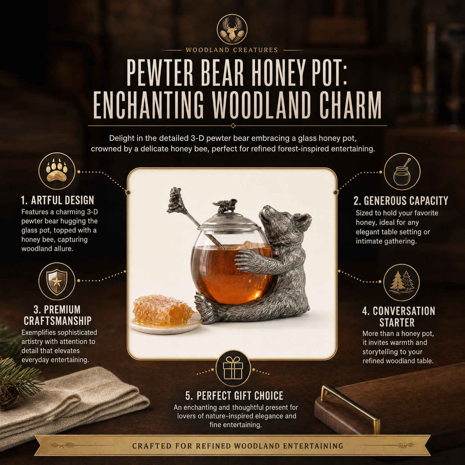 Pewter Bear Honey Pot: Enchanting Woodland Charm