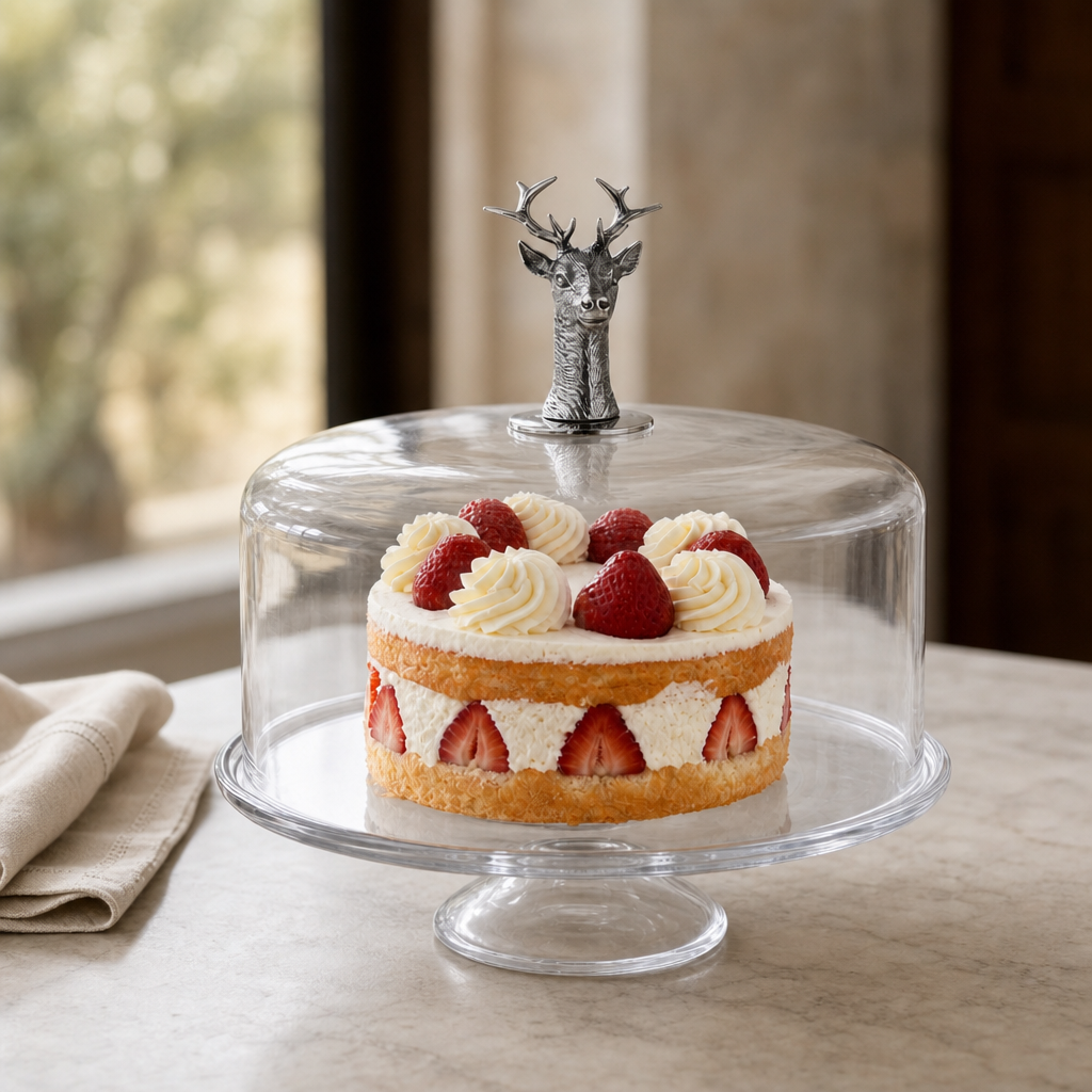 Elk Head Knob Glass Covered Cake / Dessert Stand 3