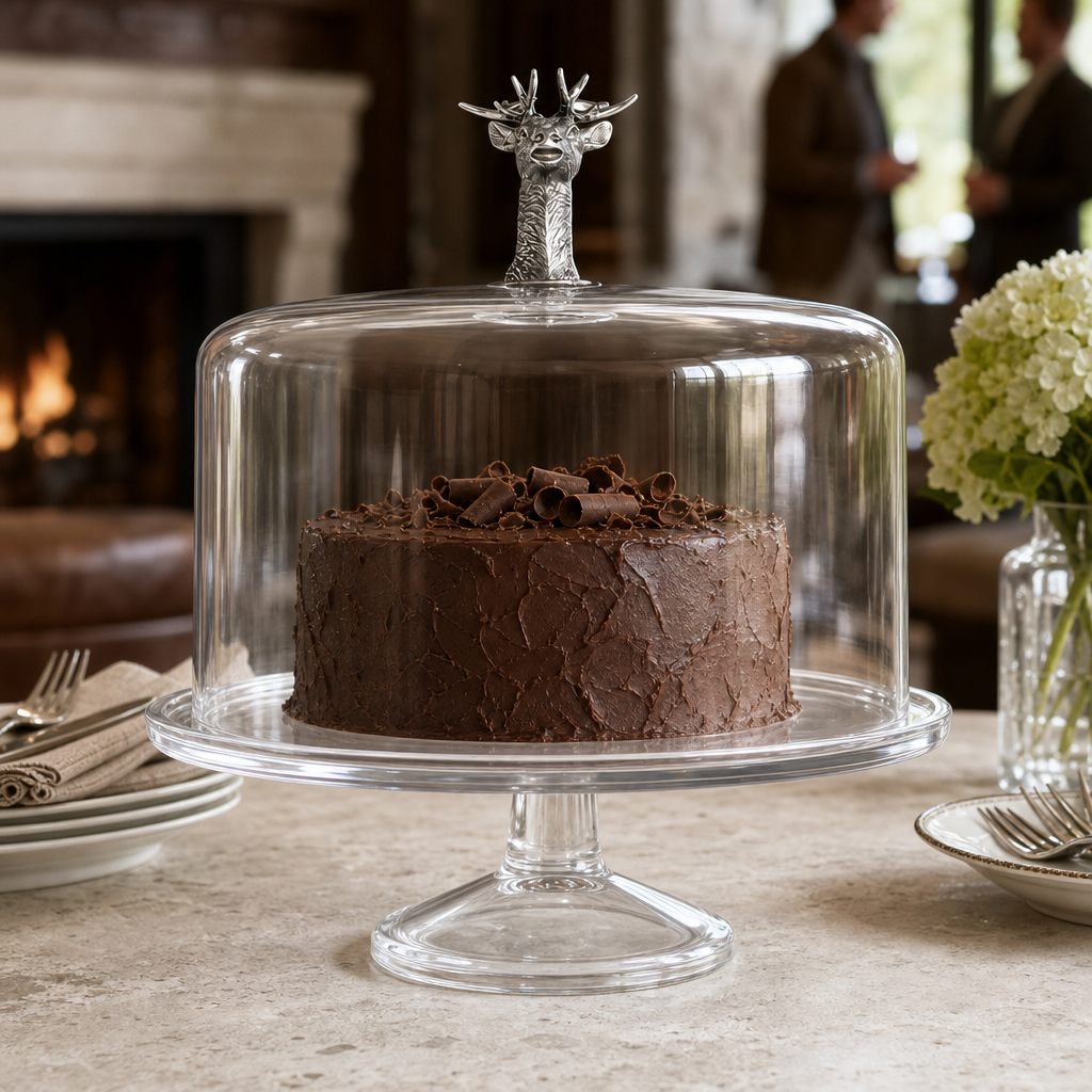 Elk Head Knob Glass Covered Cake / Dessert Stand 8