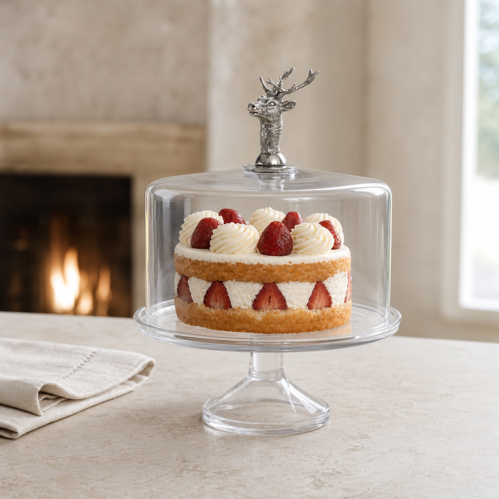 Elk Head Knob Glass Covered Cake / Dessert Stand 5