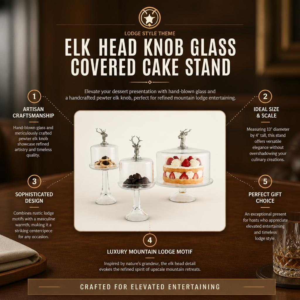 Elk Head Knob Glass Covered Cake / Dessert Stand 11
