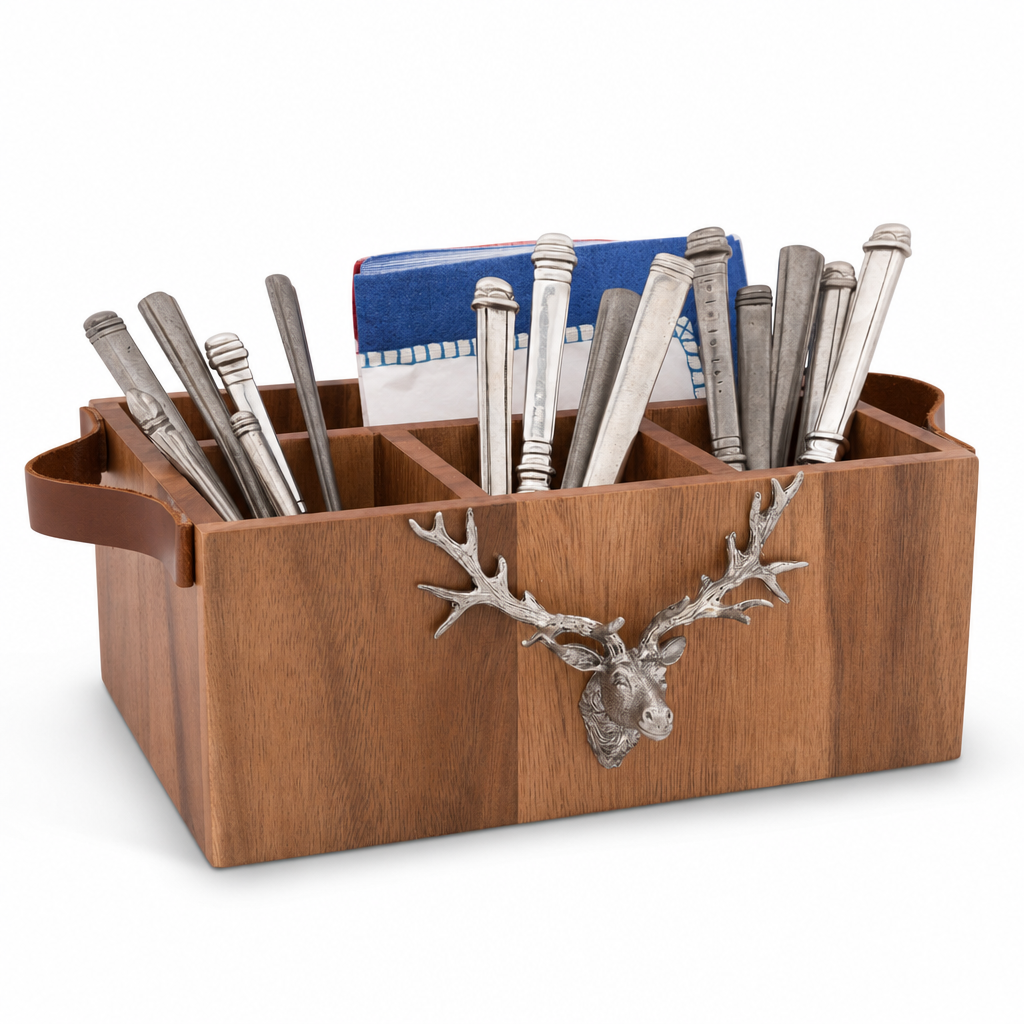 Elk Head Handles Wood Flatware Caddy 1