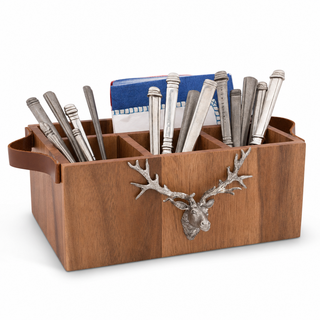 Elk Head Handles Wood Flatware Caddy