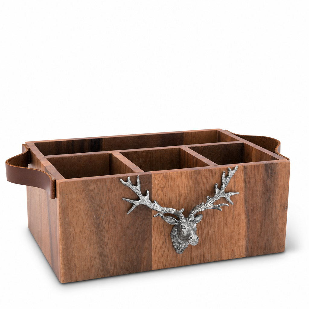 Elk Head Handles Wood Flatware Caddy 10