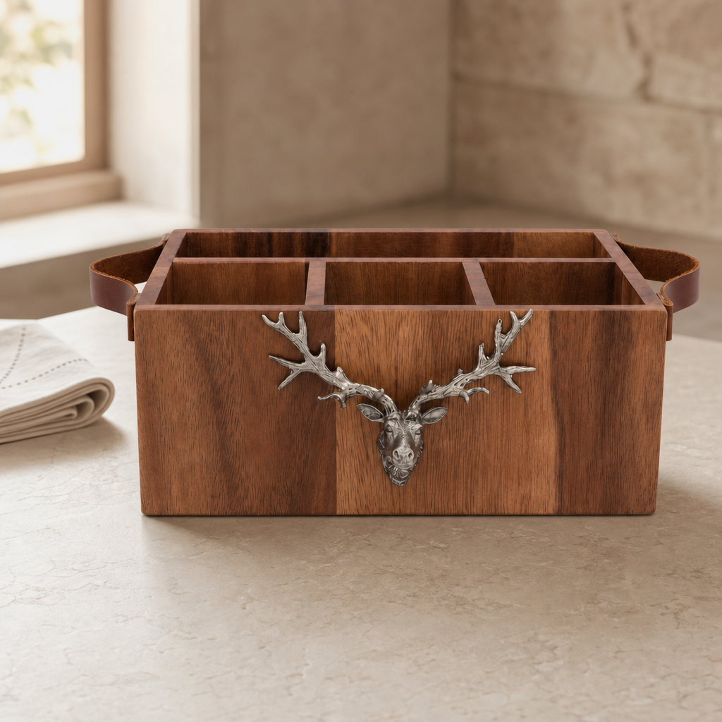Elk Head Handles Wood Flatware Caddy 4
