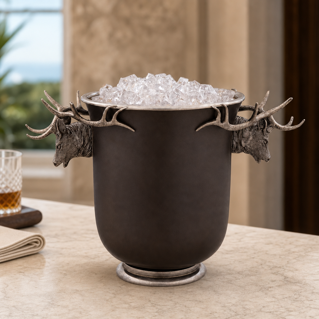 Elk Head Handle Bronze Ice Bucket 3