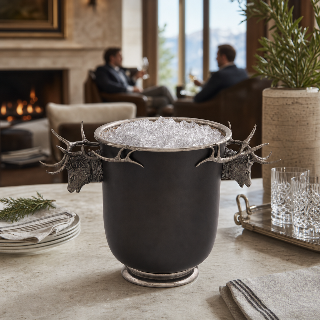 Elk Head Handle Bronze Ice Bucket 9