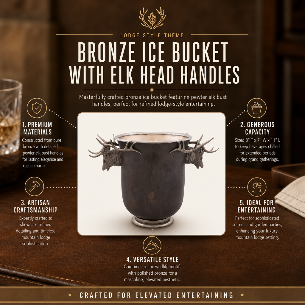 Bronze Ice Bucket with Elk Head Handles