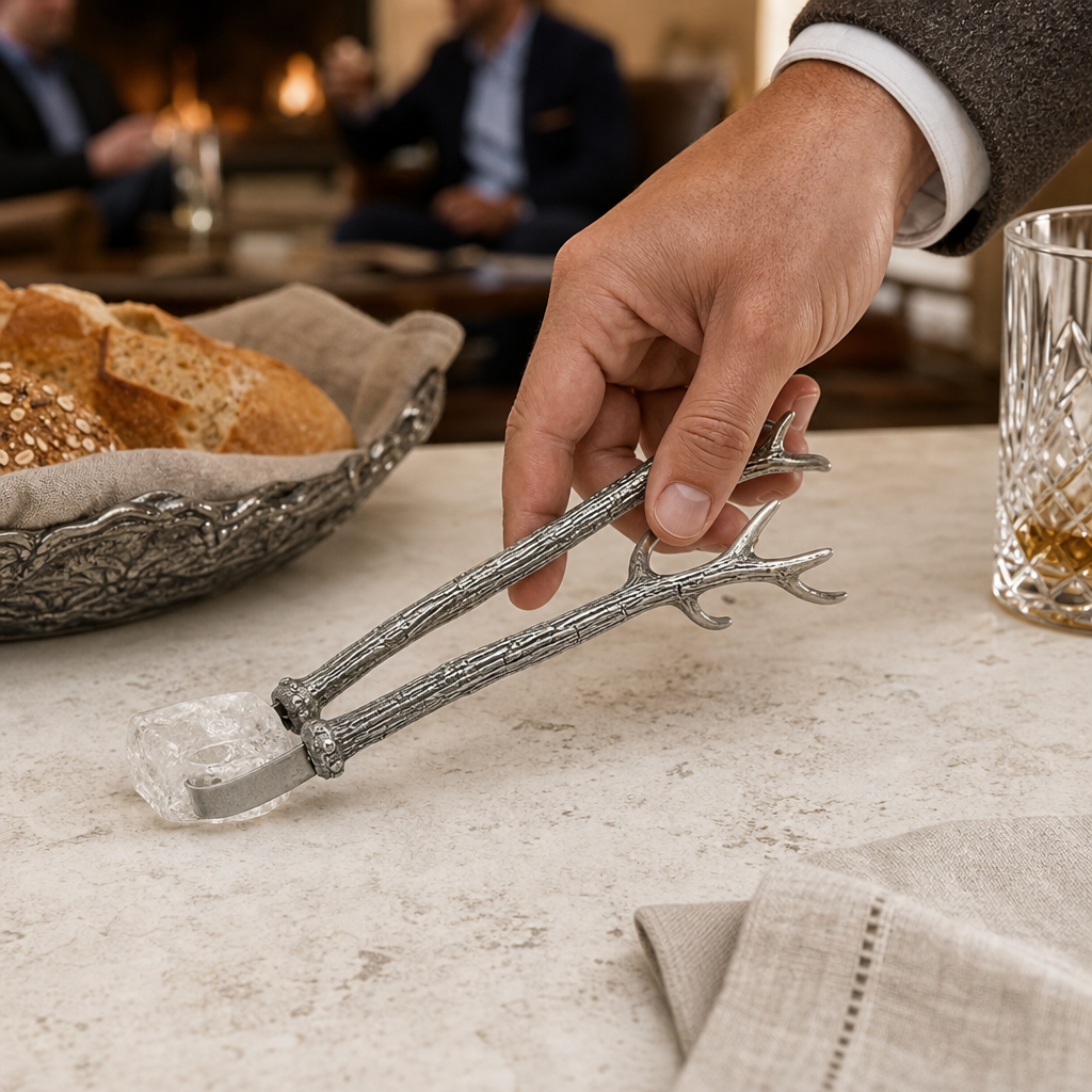 Pewter Antler Pattern Ice / Bread Tongs 6