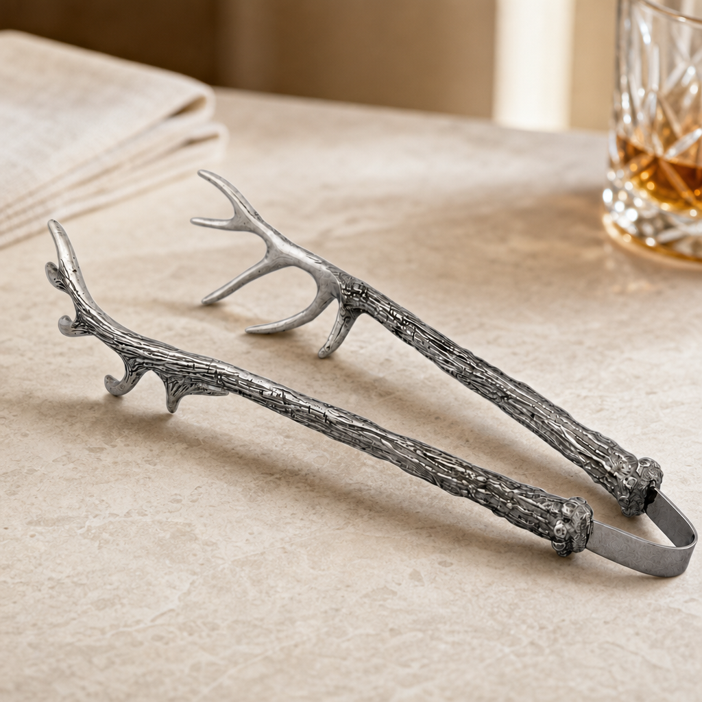 Pewter Antler Pattern Ice / Bread Tongs 1