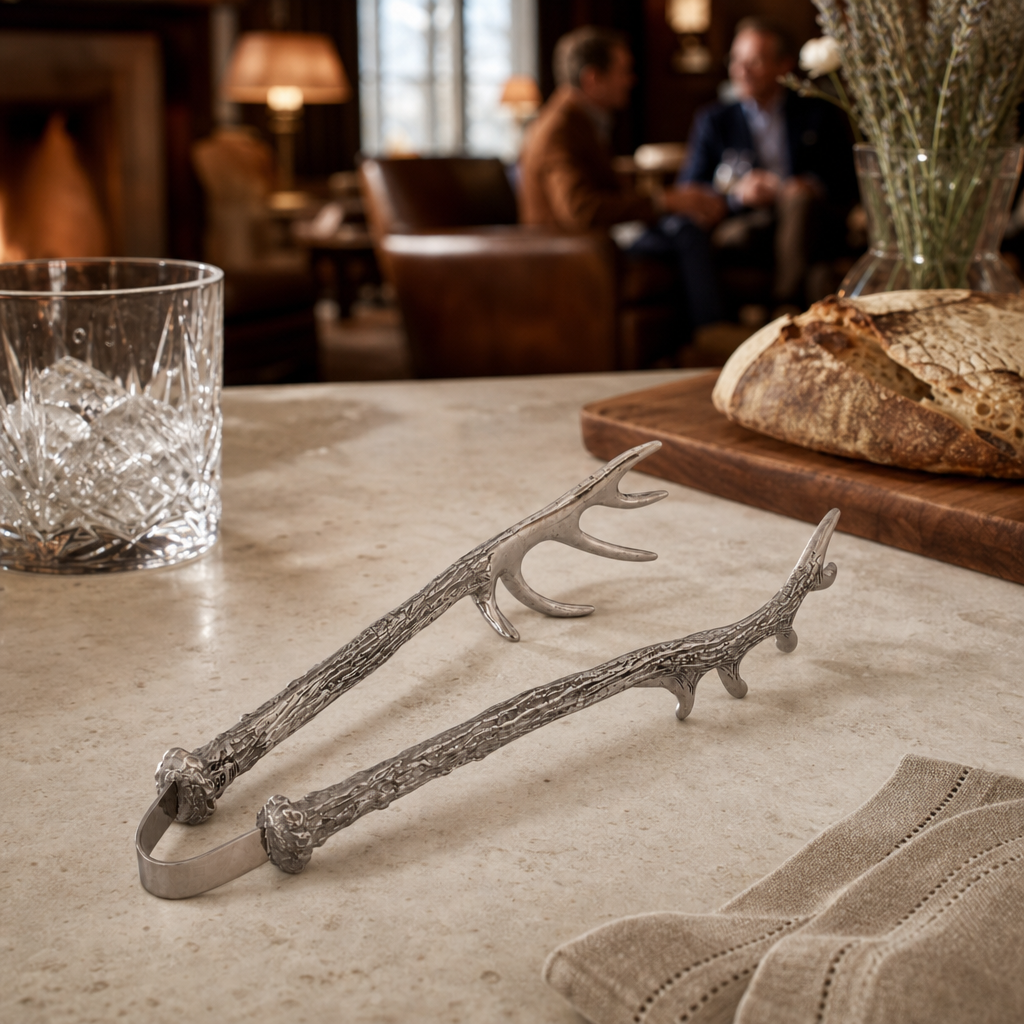 Pewter Antler Pattern Ice / Bread Tongs 8