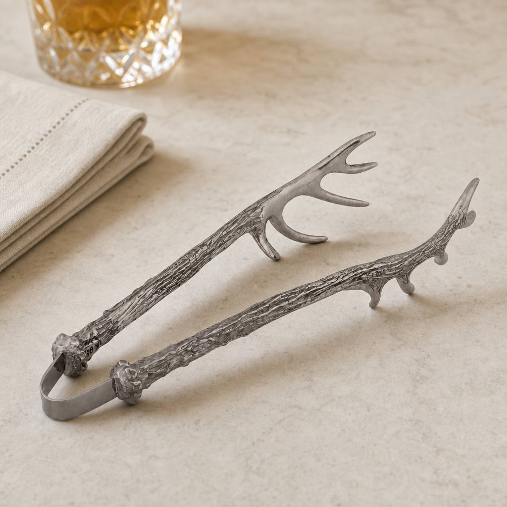 Pewter Antler Pattern Ice / Bread Tongs 4