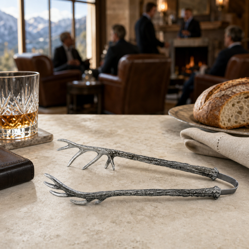 Pewter Antler Pattern Ice / Bread Tongs 9