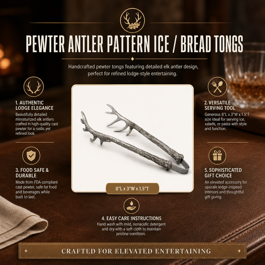 Pewter Antler Pattern Ice / Bread Tongs 11