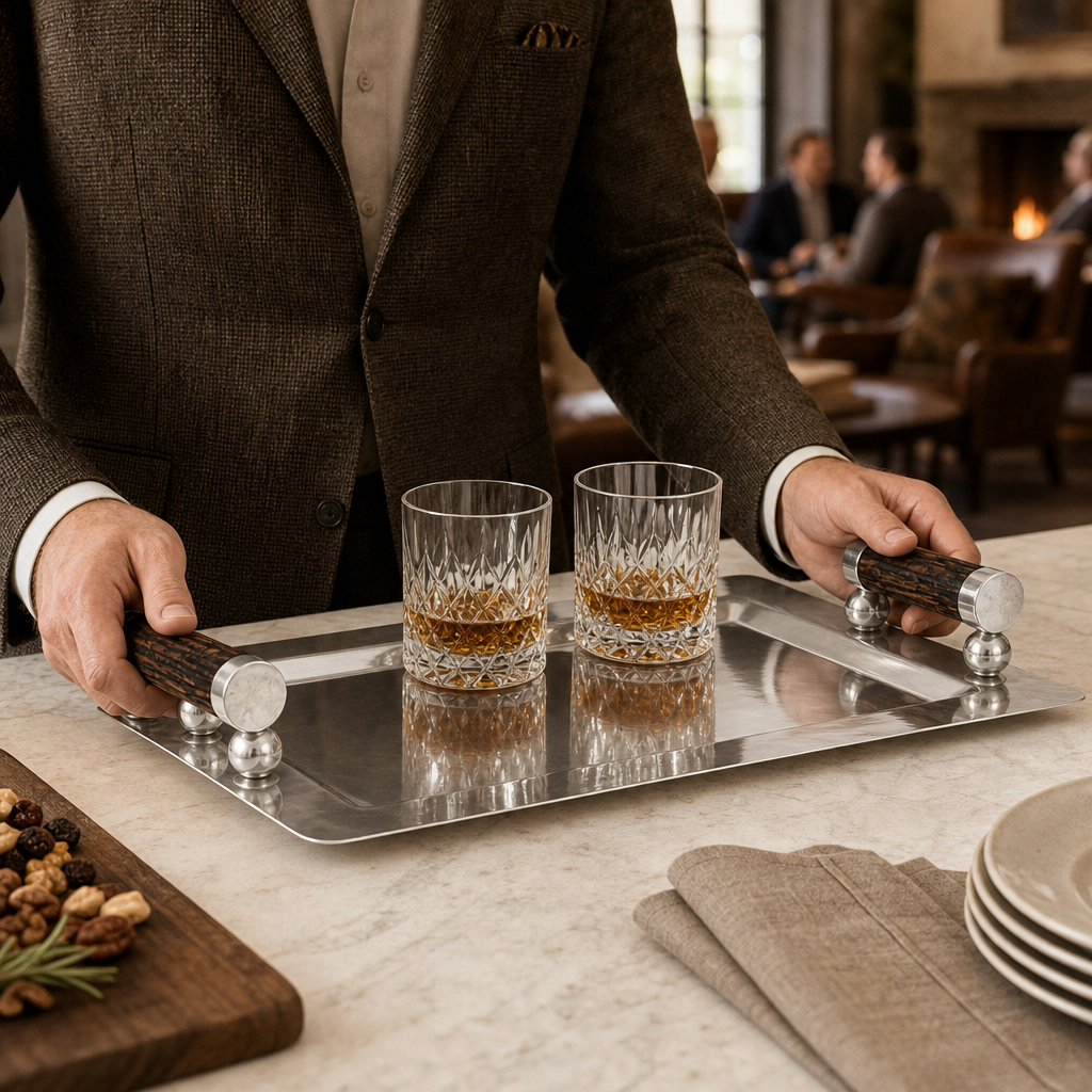 Stainless Serving Tray Composite Antler Handles 6