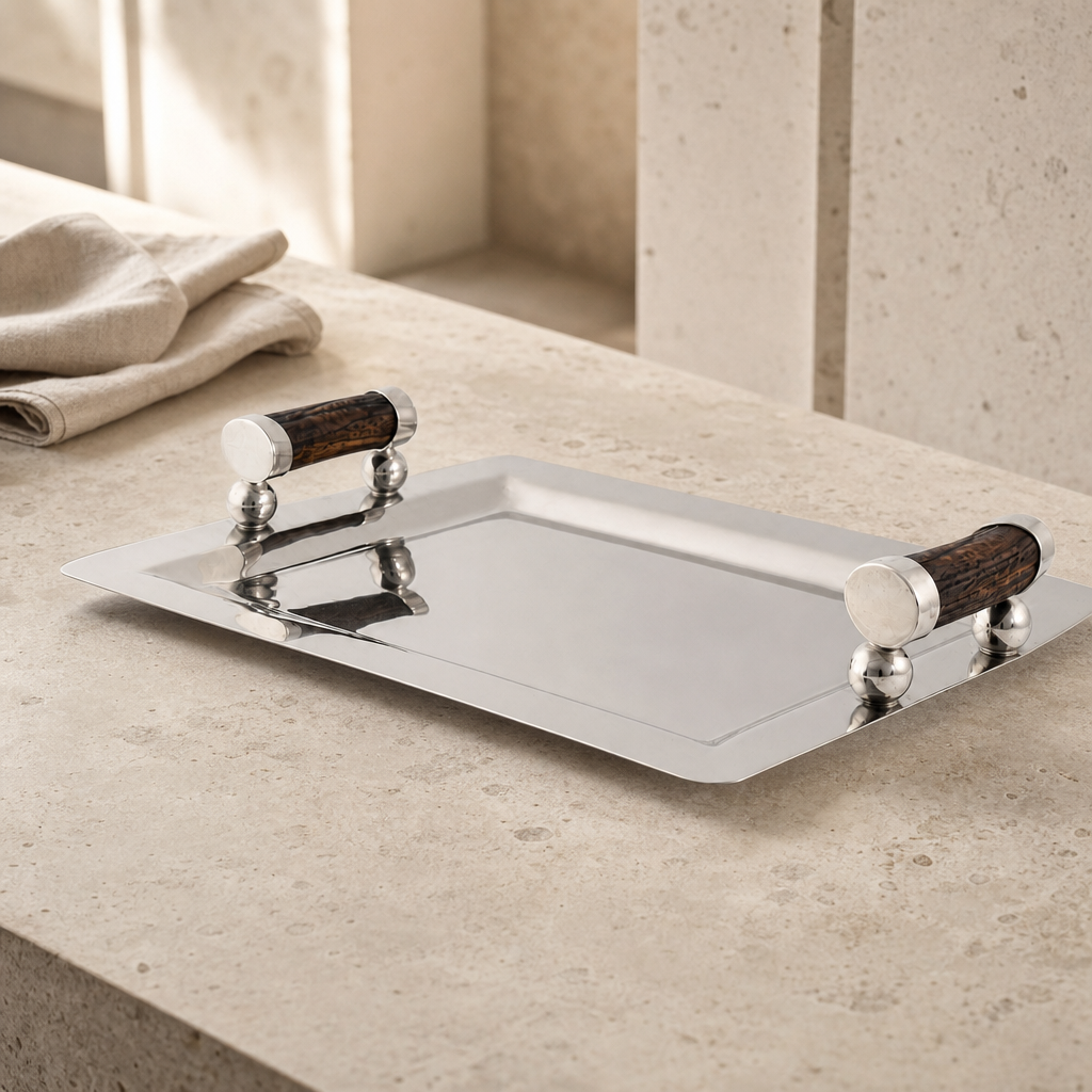Stainless Serving Tray Composite Antler Handles 1