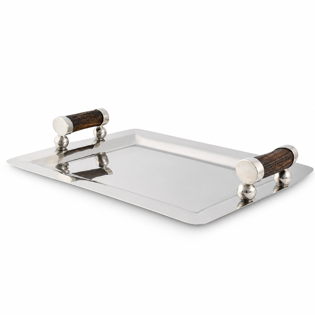Stainless Serving Tray Composite Antler Handles 1
